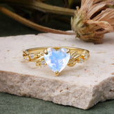 Classic 3 Prong Heart Cut Moonstone Leaf Engagement Ring